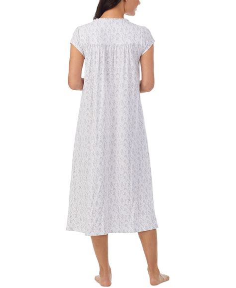 Eileen West Cotton Printed Cap Sleeve Long Nightgown Macys