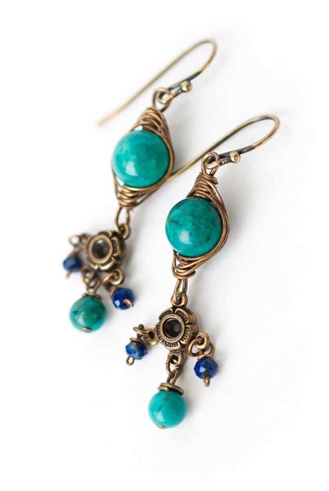 Azure Herringbone Turquoise And Lapis Chandelier Dangle Earrings