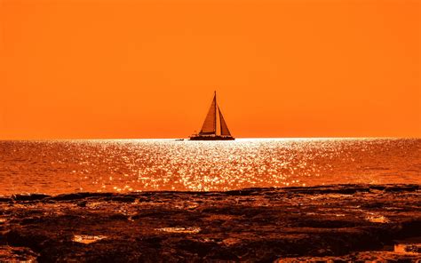 1920x1200 Sunset Boat Sail Orange Cloud And Sea 1200p Wallpaper Hd