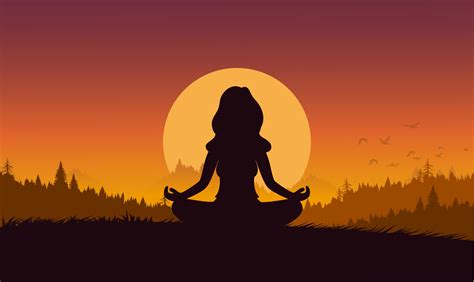 Silhouette Flat Cartoon Style Woman Meditation Or Yoga In Nature