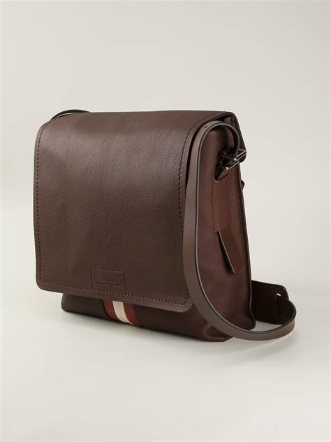 Bally Leather Contrast Stripe Messenger Bag In Brown For Men Lyst