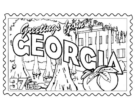 Georgia State Stamp Coloring Page Super Coloring Pages Disney Coloring
