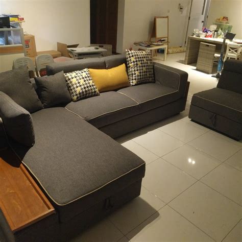 L shaped sofa sets are a mix of style and space. Grand IKEA style three-seater L shaped sofa set with storage, Furniture, Sofas on Carousell