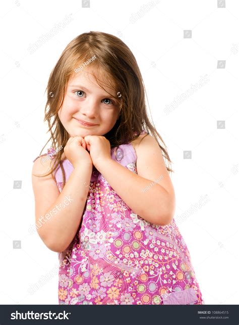 Portrait Of A Beautiful Little Girl Isolated On White Background Stock