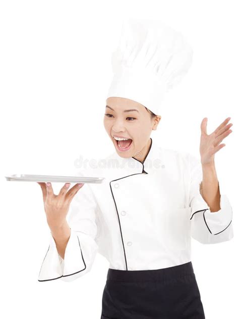Amazing Cook Woman Chef Holding Tray Stock Image Image Of