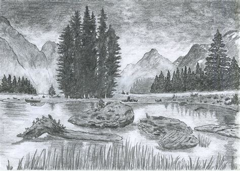 Sketchy drawing of nature park landscape. Pictures Of Scenery Of Nature To Draw | Pictures of Nnature