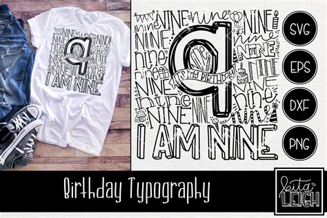 Ninth 9th Birthday Typography Shirt Svg Party Cut File Etsy