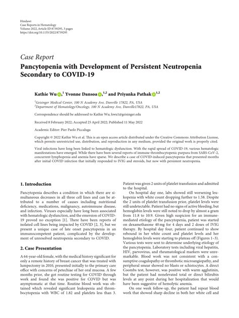 PDF Pancytopenia With Development Of Persistent Neutropenia Secondary