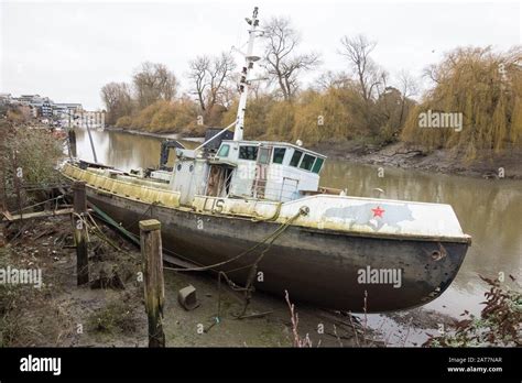 A Derelict Trawler On The River Thames Near The Watermans Arts Centre