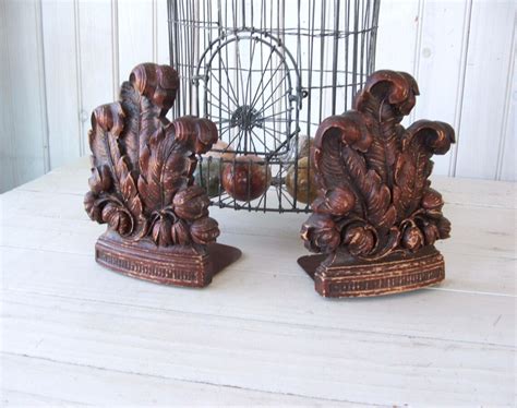 Vintage Syroco Wood Composite Bookends Feathers Leaves Flowers Etsy