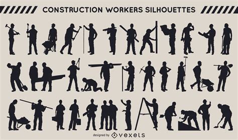 Construction Workers Silhouette Collection Vector Download