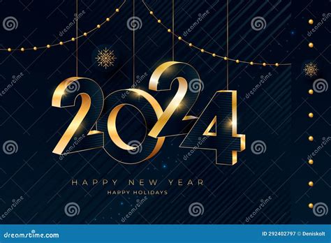 Happy New Year 2024 Greeting Card Design Template Stock Vector