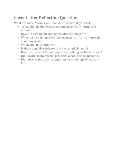 Cover Letter Reflection Questions