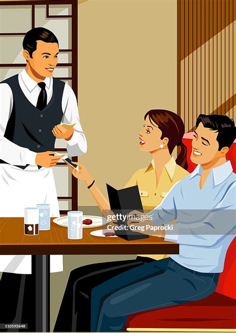 Man And Woman Ordering Food At Restaurant High Res Vector Graphic