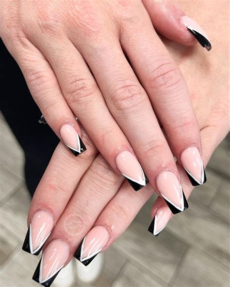 White French Nails Black French Tips White Tip Nails French Tip