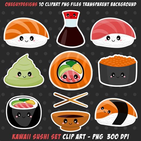 Kawaii Sushi Set Clipart Sushi Clip Art Japanese Sushi Food Digital Sticker Graphics Etsy