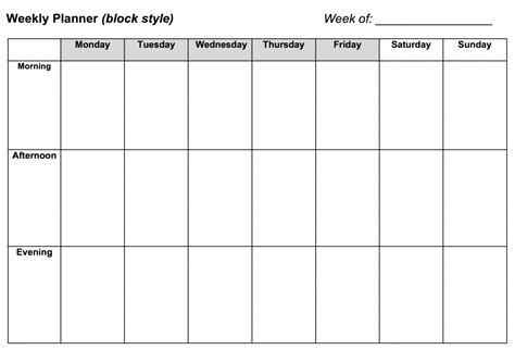 Preview Of The Weekly Planner Block Style Document That Lists Morning