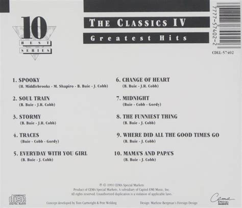 Classics Iv Greatest Hits 10 Best Series Greatest Hits Best Series Classic