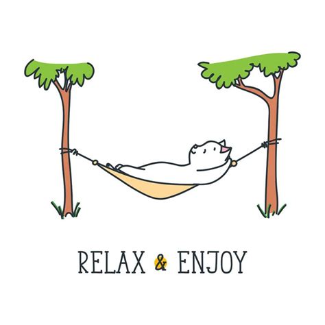 Relax And Enjoy Doodle Vector Illustration Of Funny White Cat Relaxing