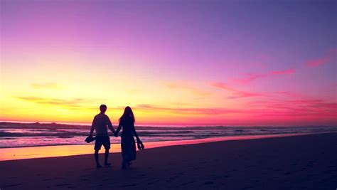 Couple Silhouette Holding Hands Walk Stock Footage Video 100 Royalty