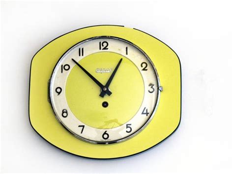 Large French Vintage 1950 Wall Clock Yellow Original 50th Etsy Mid