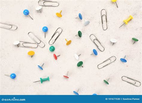 Top View Group Of Paper Pins And Clips Stock Photo Image Of Tack