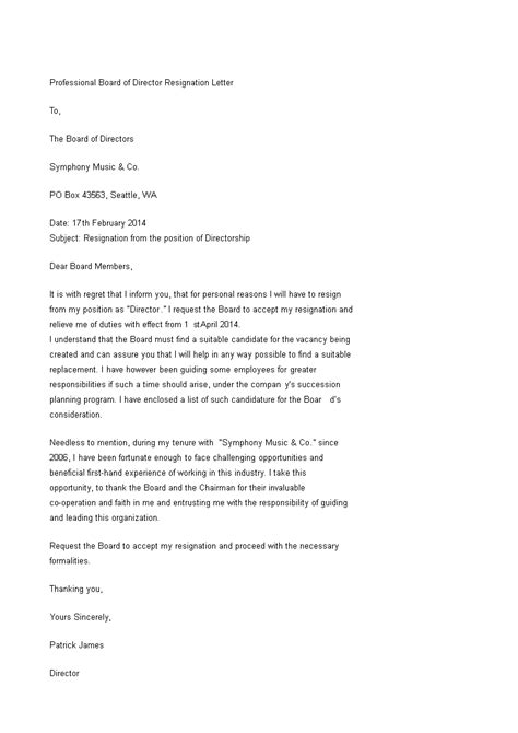 Resignation From Board Of Directors Letter Template