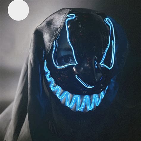 Blue Scary Halloween Mask Led Light Up Mask Cosplay Glowing In The Dark