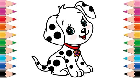 How To Draw Dalmatian Cute Dog For Baby Learn Colors