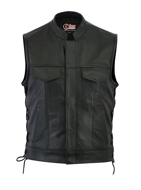 Real Leather Motorbike Cut Off Vest With Chrome Biker Sons Of Anarchy