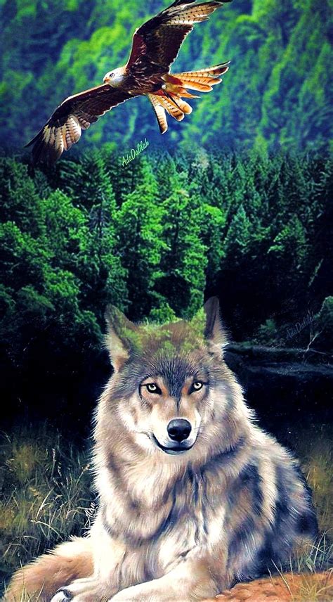 Native American Wolf And Eagle Painting