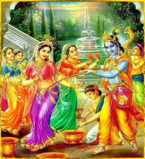 Krishna And The Gopis Playing Holi Radha Krishna Holi Happy Holi
