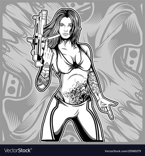 Female Gun Poses Drawing Ondepode Wallpaper
