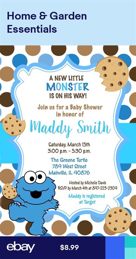 Cookie Monster Baby Shower Invitation Monster Baby Showers