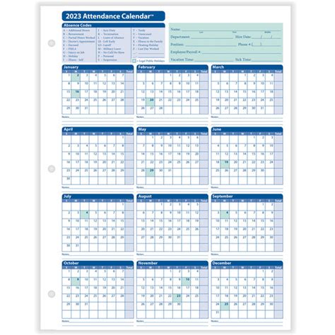 Complyright White 2024 Attendance Calendar Card 25pack