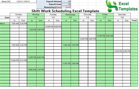 Shift Schedule Template Shift Scheduling