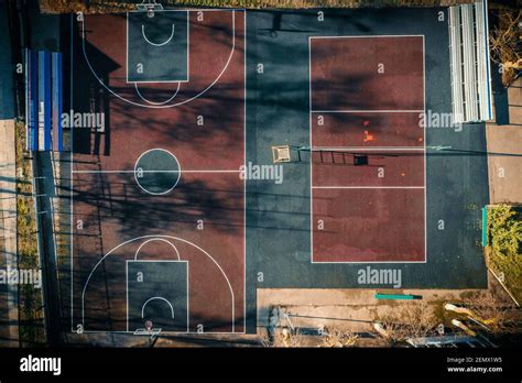 Public Basketball Court Aerial Top View Above Empty Outdoor Sport
