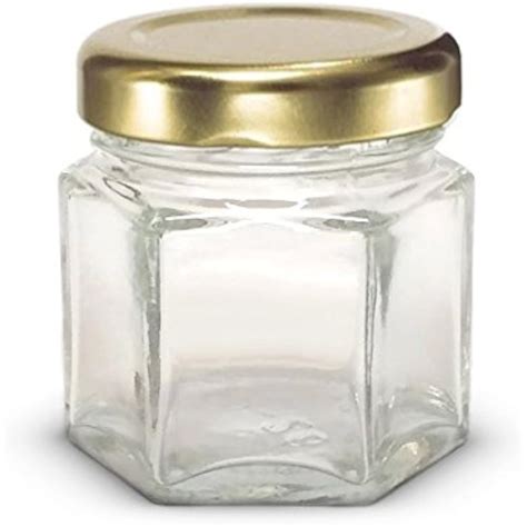 1 5 Oz Hexagon Mini Glass Jars With Gold Lids And Labels Pack Of 24 Kitchen Ebay