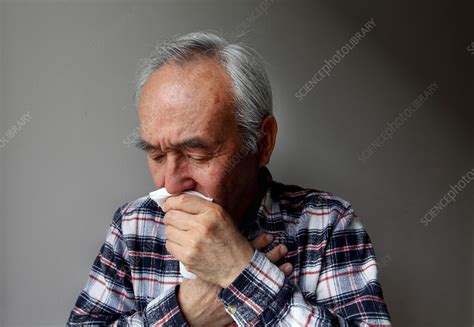 Older Man Coughing Into Napkin Stock Image F0058673 Science