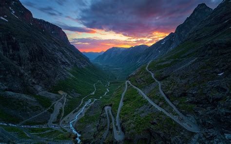 Nature Landscape Sunset Mountain Norway Valley River