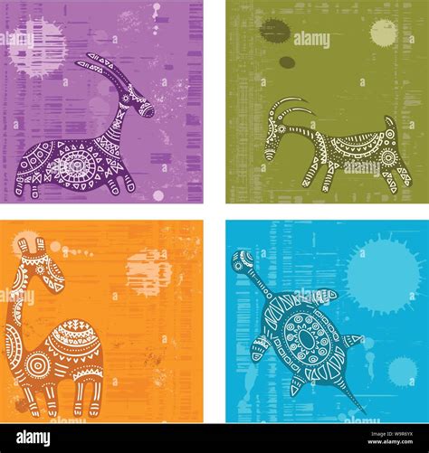 Set Of Vector Backgrounds With Grunge Texture And African Traditional