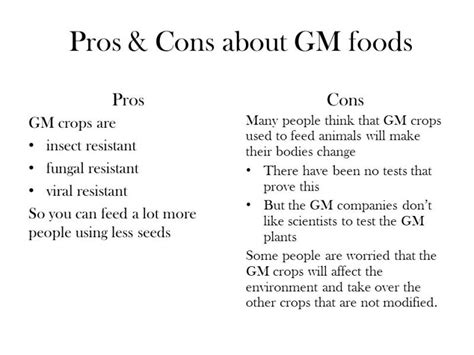 Should genetically modified organisms (gmos) be grown? 16 Inspirational Pros And Cons Of Gmos Chart