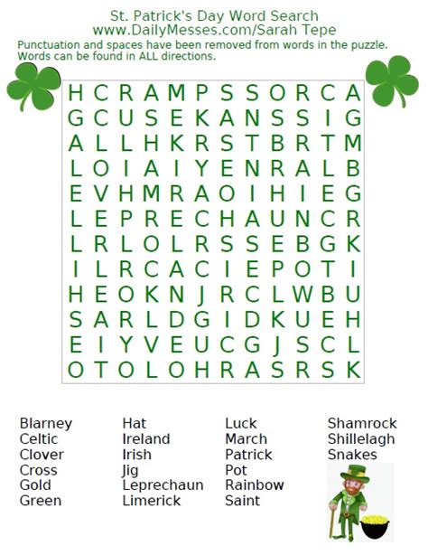 Younger students can learn common symbols of st. Daily Messes: St. Patrick's Day Word Find