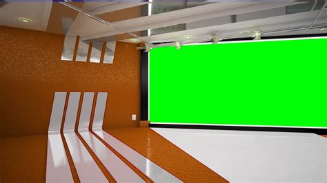 Golden Studio With Large Screen In Backgrounds Green Screen 4k