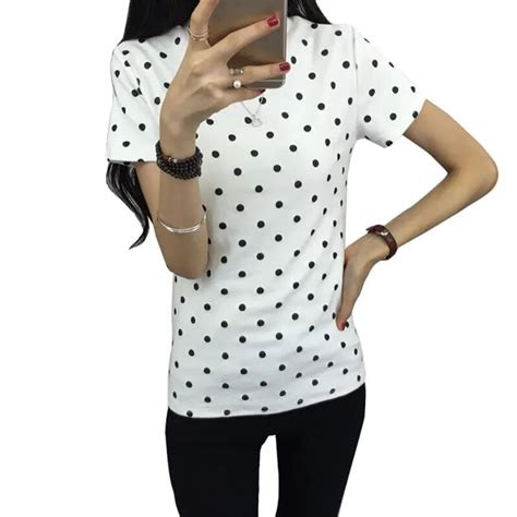 Summer Women O Neck Short Sleeve T Shirt Casual Polka Dot Female Ladies T Shirts Tees Tops In T