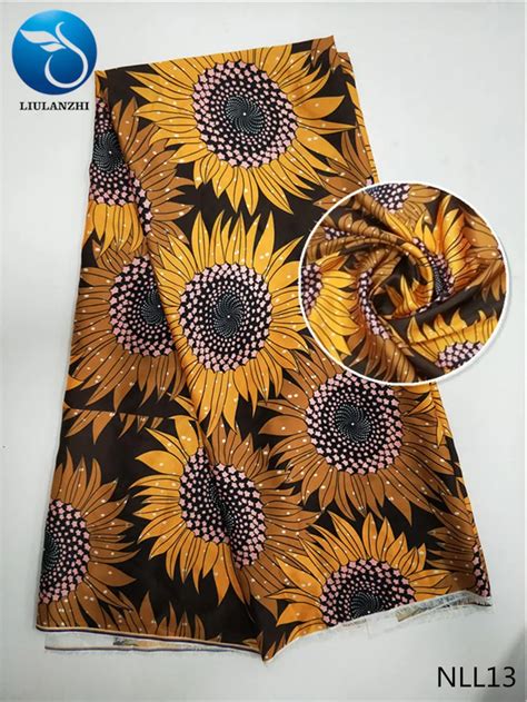 Liulanzhi 5yards Lot African Satin Fabric Sunflower Painted Design Satin Fabric For Women Dress