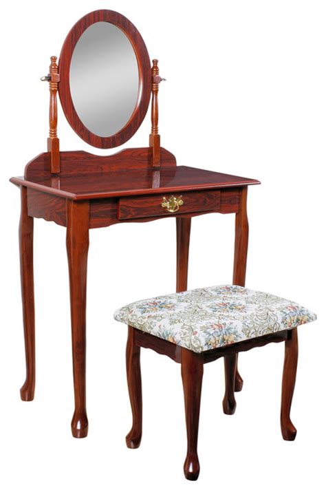 Frenchi home furnishing twopiece vanity set with queen anne design rich. Queen Anne Vanity Set, Cherry - Bedroom & Makeup Vanities ...