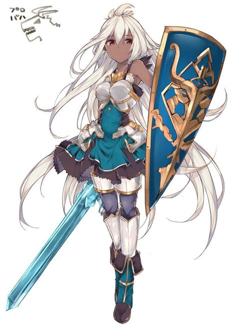1girl armor armored dress bare shoulders blue dress dark skin dress granblue fantasy haruyuki
