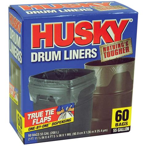 Husky 55 Gal Flap Tie 60 Ct Clear Drum Liner