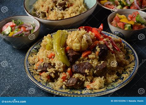 Uzbek Cuisine Food Pilaf Plov Stock Photo Image Of Onion National